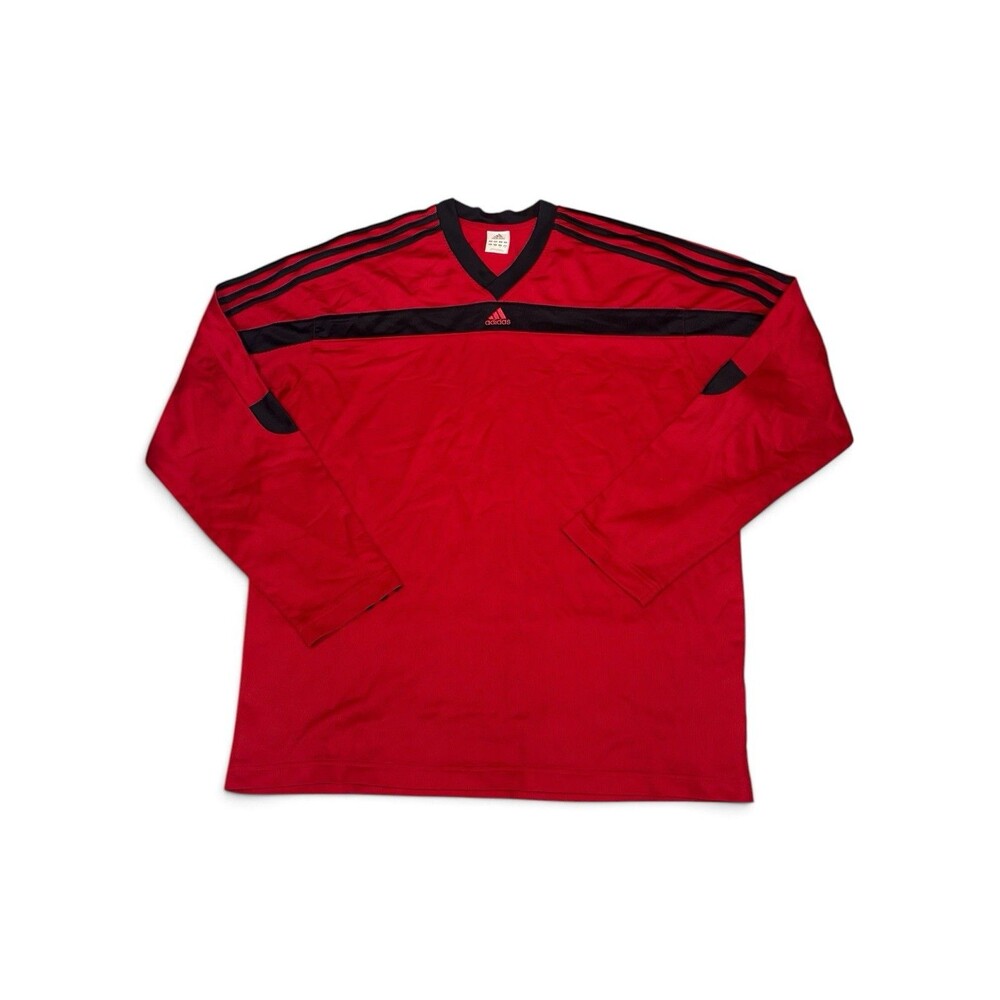 Vintage Y2K Adidas Long Sleeve Soccer Jersey Men's Large Red Black Blockecore
